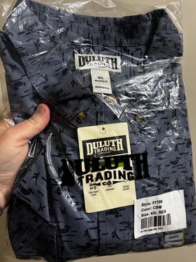 Duluth Breezeshooter Relaxed Fit Button-Up Shirt in Slate Blue with Duck Print